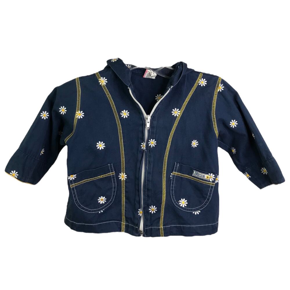 Spring Garden Girls Toddler 24M Jacket Blue Floral Coat Cotton Full Zip Hooded